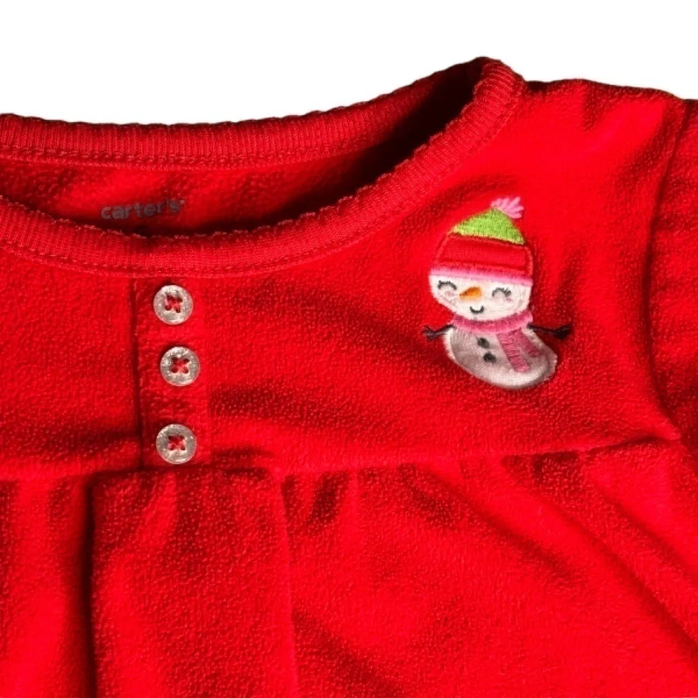 Carters‎ Girls Winter Nightgown Pajamas Size S Red Fleece Embroidered Snowman